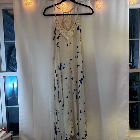 Anthropologie Maeve Crochet White and Blue Maxi Dress - Picture 1 of 6